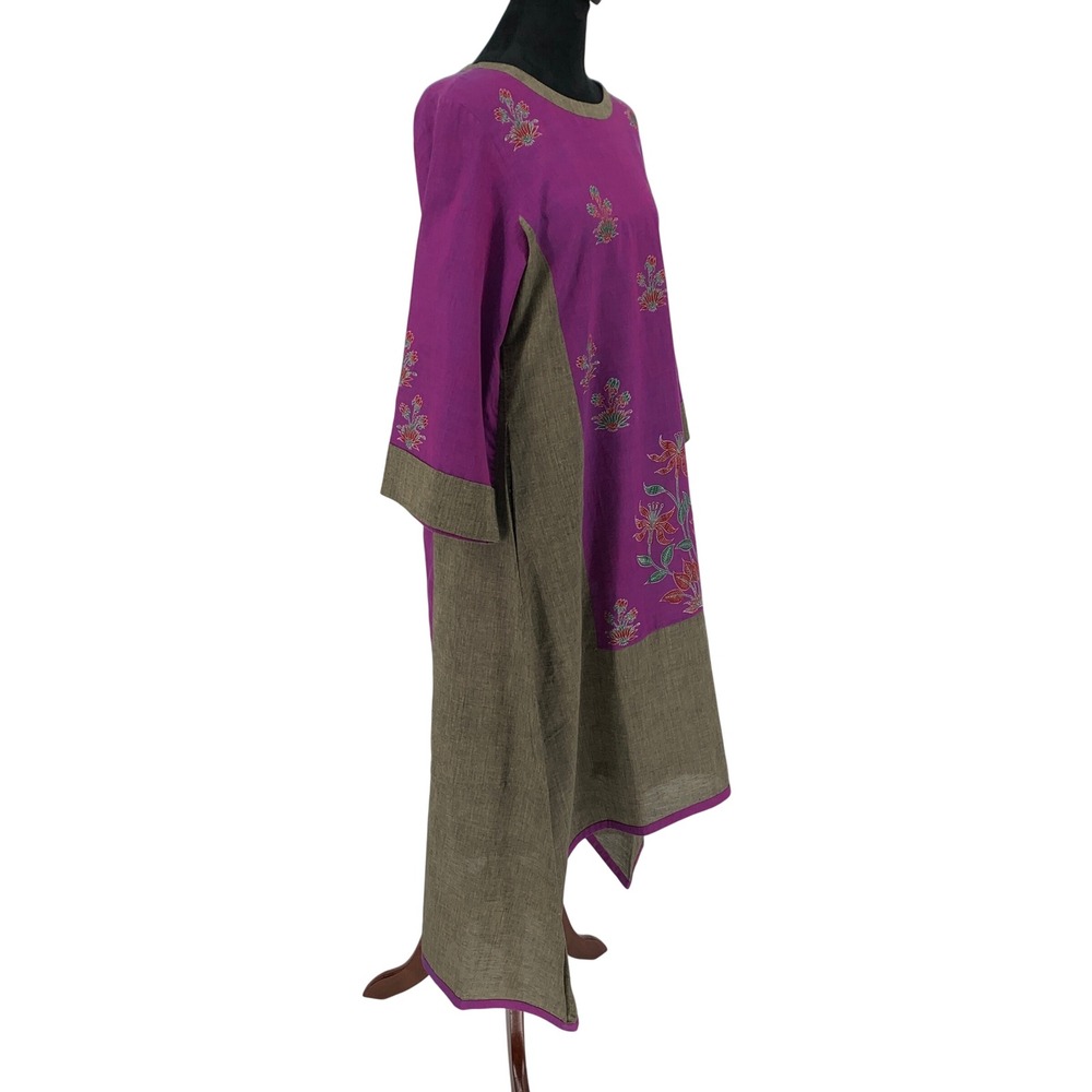 Nazila Couture Purple Olive Embroidered High Low Tunic Dress Small Boho Floral - Picture 11 of 14